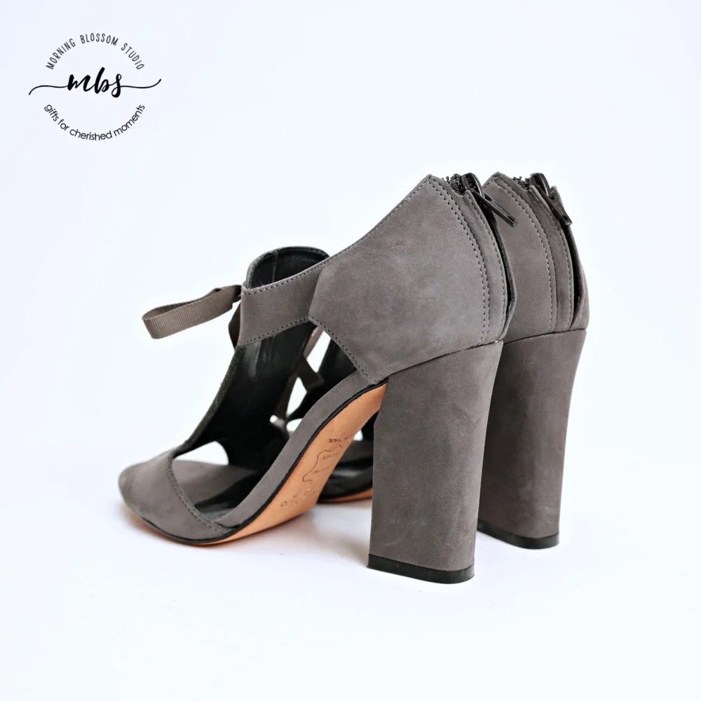 Klub Nico Tinka‎ Open Casual Chic Suede Block Lace-Up Heeled Sandals Grey 7